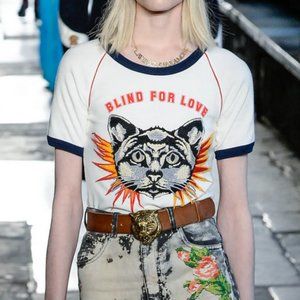 Gucci Resort 2017 Blind for Love White Cat T-Shirt